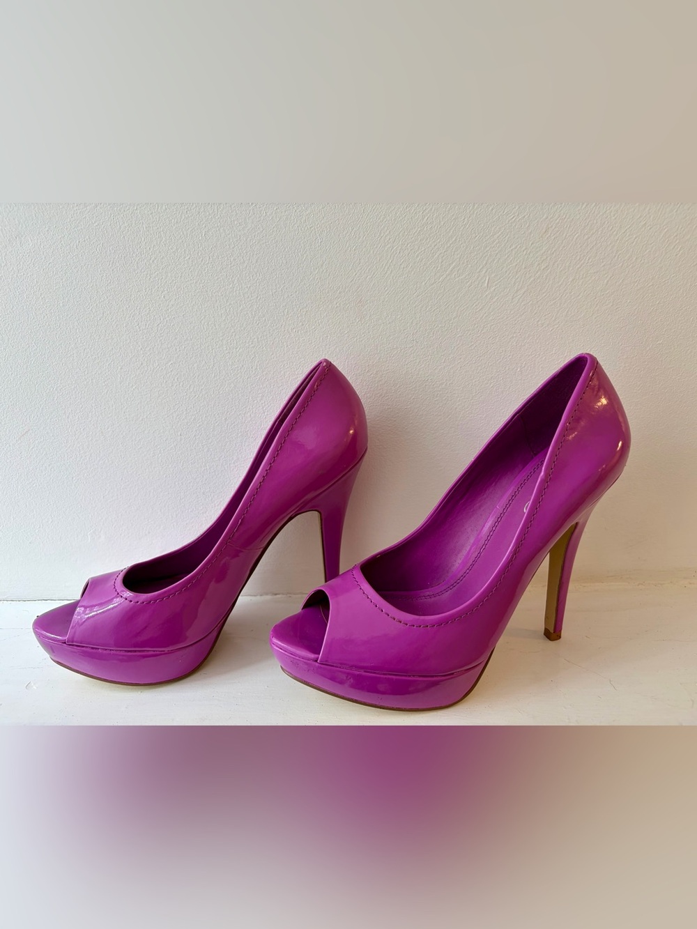 Aldo Glossy Purple Peep-Toe Platform Heels